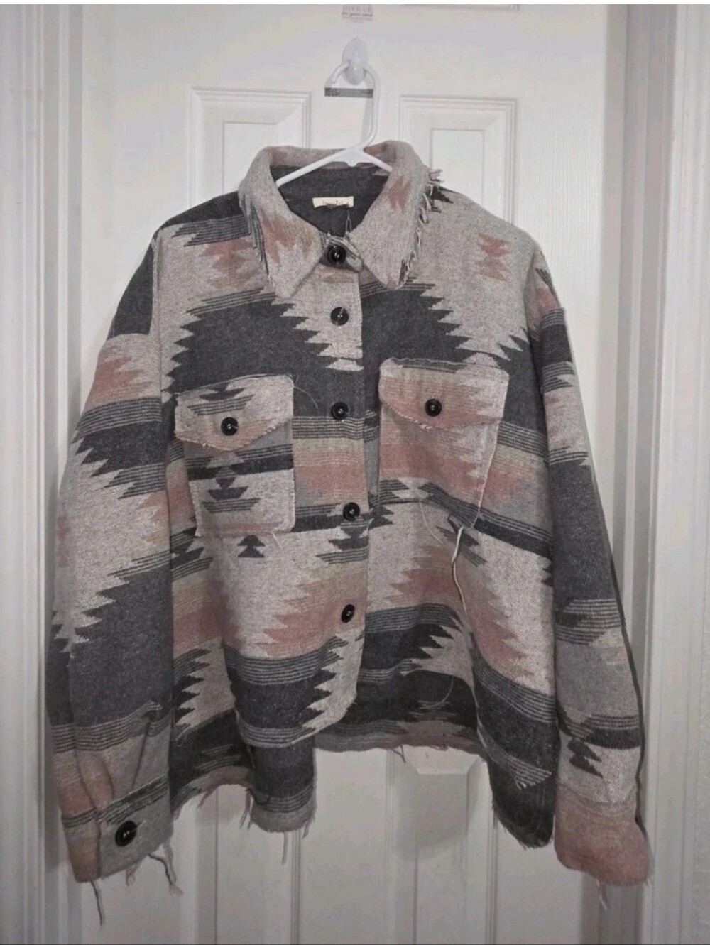 La Miel Geometric Print Boxy Cropped Raw Hem Jacket M
